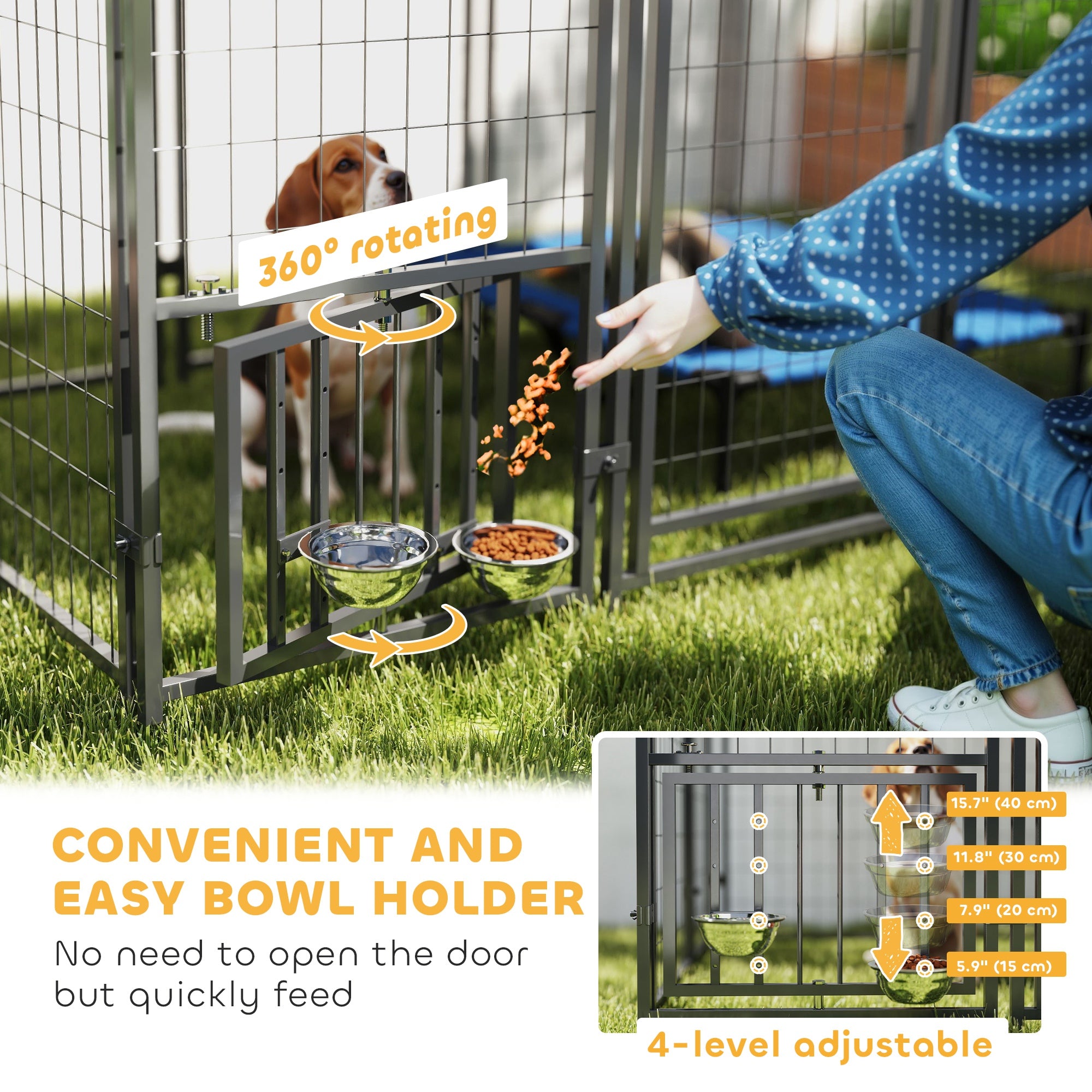 Outdoor Dog Kennel with Waterproof UV-Resistant Cover, Rotating &; 4-Level Adjustable Feeding Bowls, 5.9 x 5.9 x 6 ft Houses, Kennels & Pens at Gallery Canada