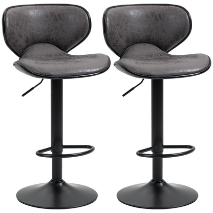 Vintage Bar Stools Set of 2, Microfiber Cloth Adjustable Height Armless Chairs with Swivel Seat, Dark Grey Bar Stools Dark Grey  at Gallery Canada