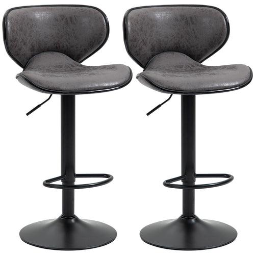 Vintage Bar Stools Set of 2, Microfiber Cloth Adjustable Height Armless Chairs with Swivel Seat, Dark Grey