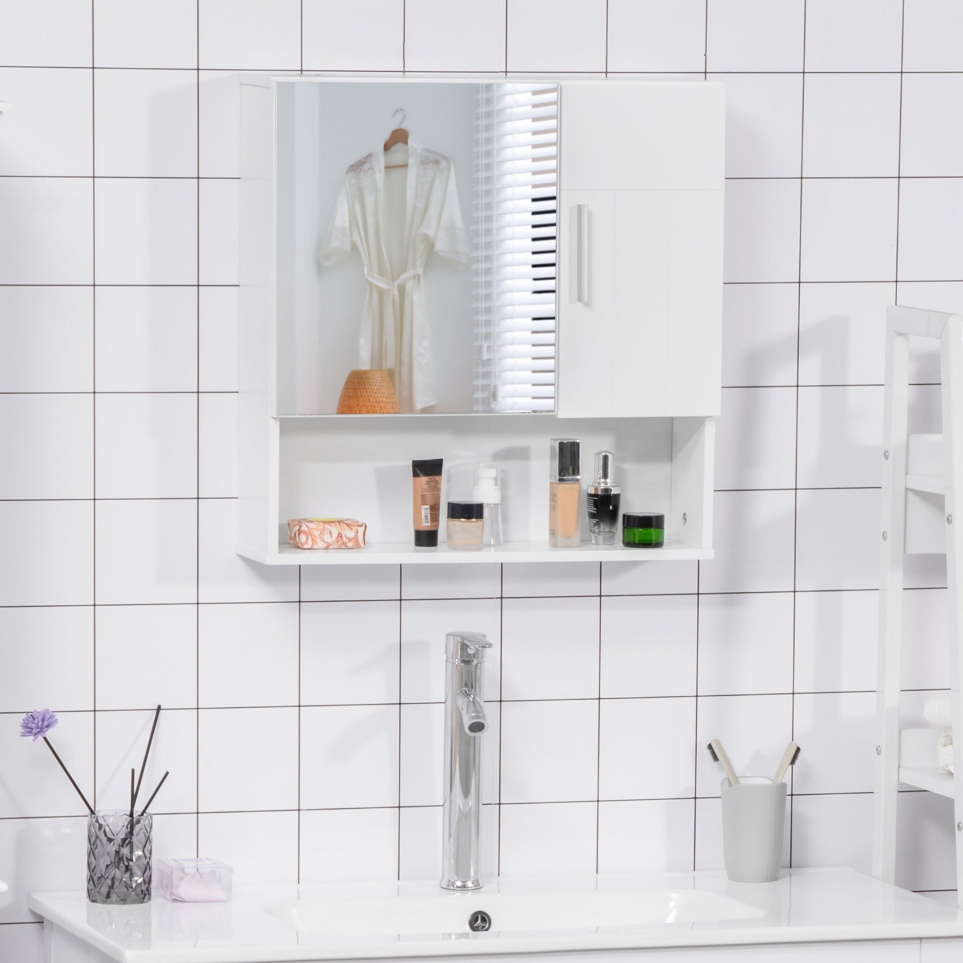 Bathroom Mirror Cabinet, Wall Mounted Medicine Cabinet with Double Doors and Adjustable Shelf, White Mirror Medicine Cabinets   at Gallery Canada