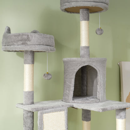 81" Large Cat Tree w/ Scratching Posts, Condos, Beds, Hammocks, Jumping Platforms, Toy Balls, Rope Cat Toy, Light Grey Cat Towers   at Gallery Canada