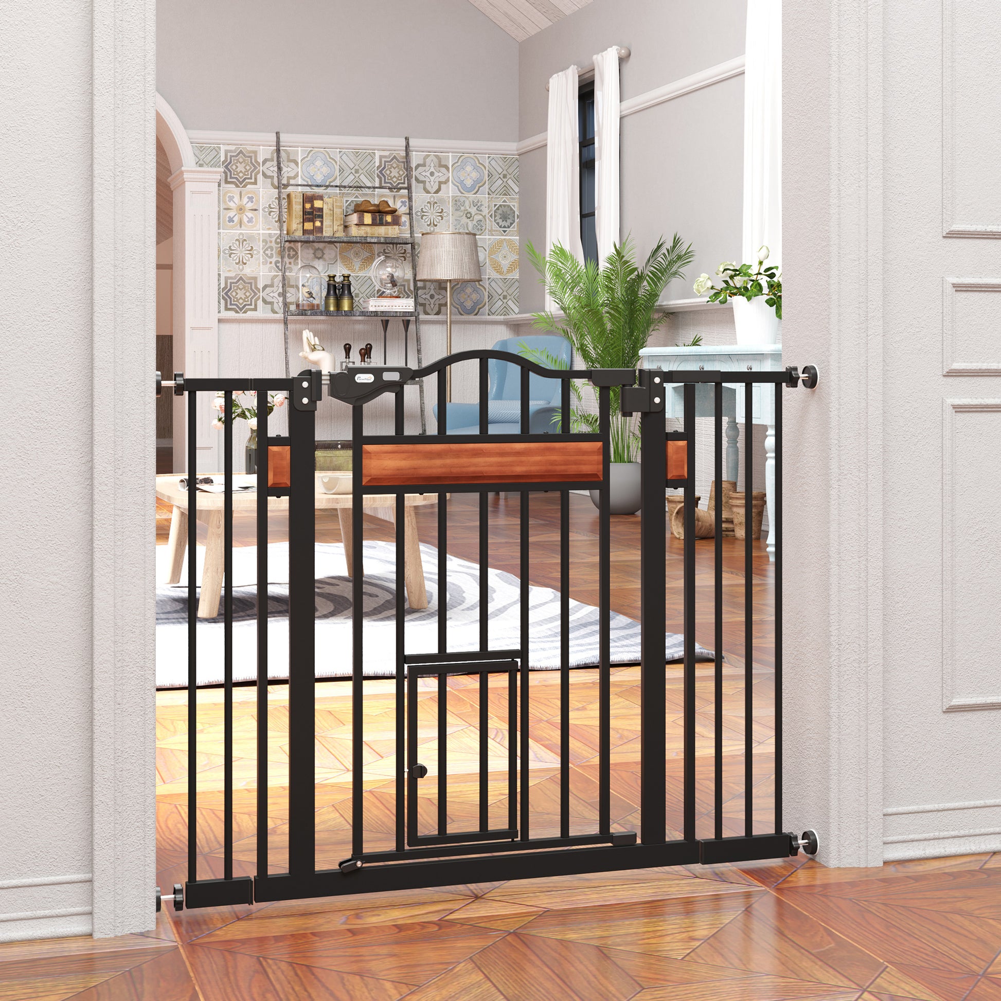 29.1''-41.3'' Extra Wide Dog Gate with Cat Door, Stair Pressure Fit, Auto Close, Double Locking, for Doorways, Hallways Houses, Kennels & Pens at Gallery Canada