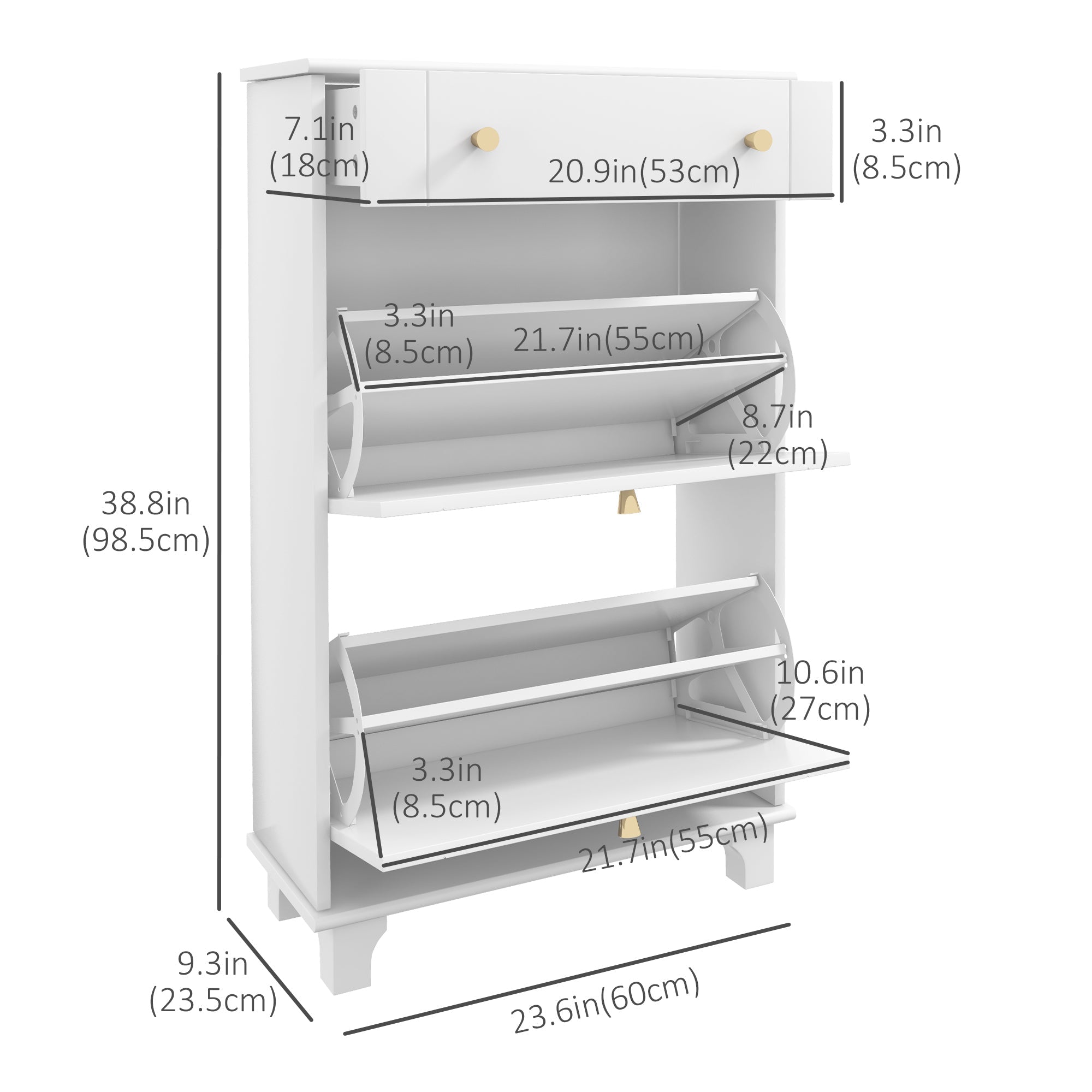 Slim Shoe Storage with 2 Flip Drawers and Adjustable Shelves Shoe Cabinet Organizer for 8 Pair, White Shoe Storage Cabinets & Racks   at Gallery Canada