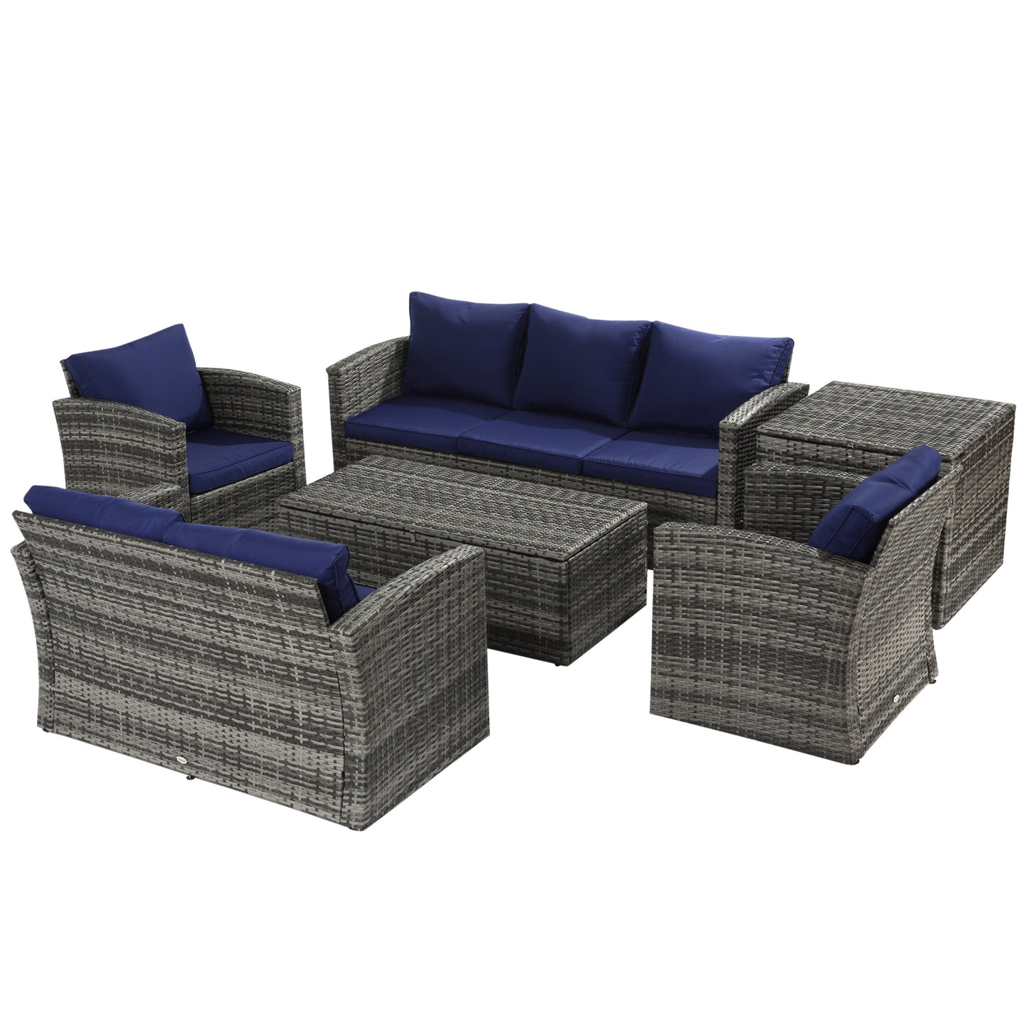 6 Piece Patio Furniture Set, Rattan Wicker Patio Sofa Set Sectional Outdoor Conversation Sofa Set Storage Table &; Cushions, Navy Blue Patio Furniture Sets at Gallery Canada