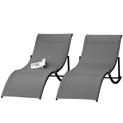 S-shaped Foldable Outdoor Chaise Lounge Chairs, Set of 2, 264lbs Capacity, Dark Grey Lounger Chairs   at Gallery Canada