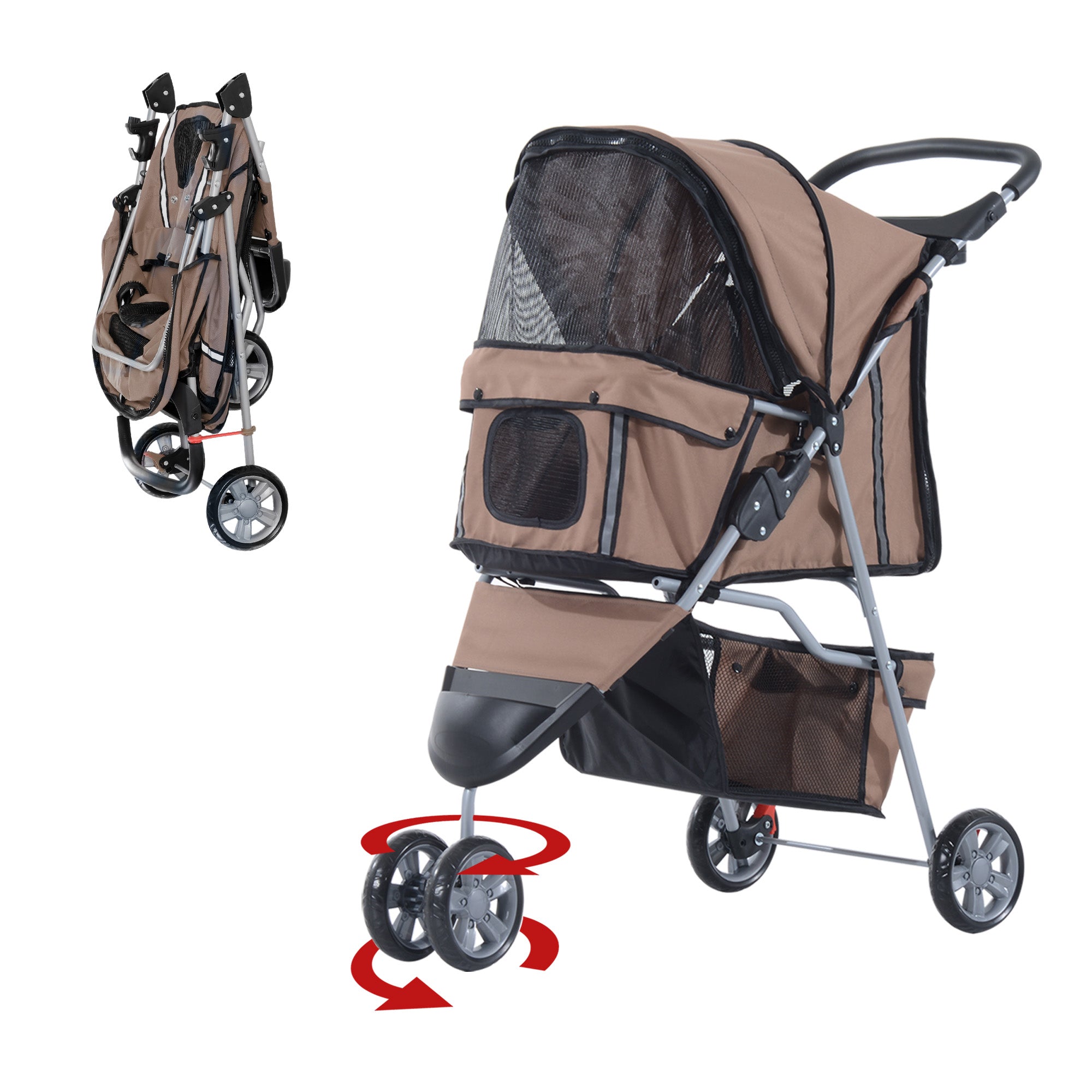 Cat Stroller, 3 Wheels Foldable Dog Stroller with Storage Basket, Brake, Adjustable Canopy, Cupholders, Pet Stroller for Miniature and Small Dogs Travel, Coffee Dog Bike Trailers & Strollers Coffee at Gallery Canada