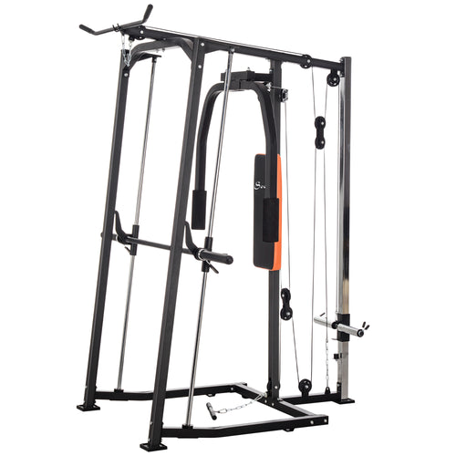 3 In 1 Smith Machine with Dual Cable Pulley System, Chest Press Station, 17-Level Squat Rack and Barbell Bar