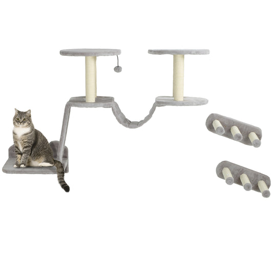 3PCs Cat Wall Shelves w/ Scratching Post, Perches, Steps, Ladder, Light Grey Cat Climbing Wall   at Gallery Canada