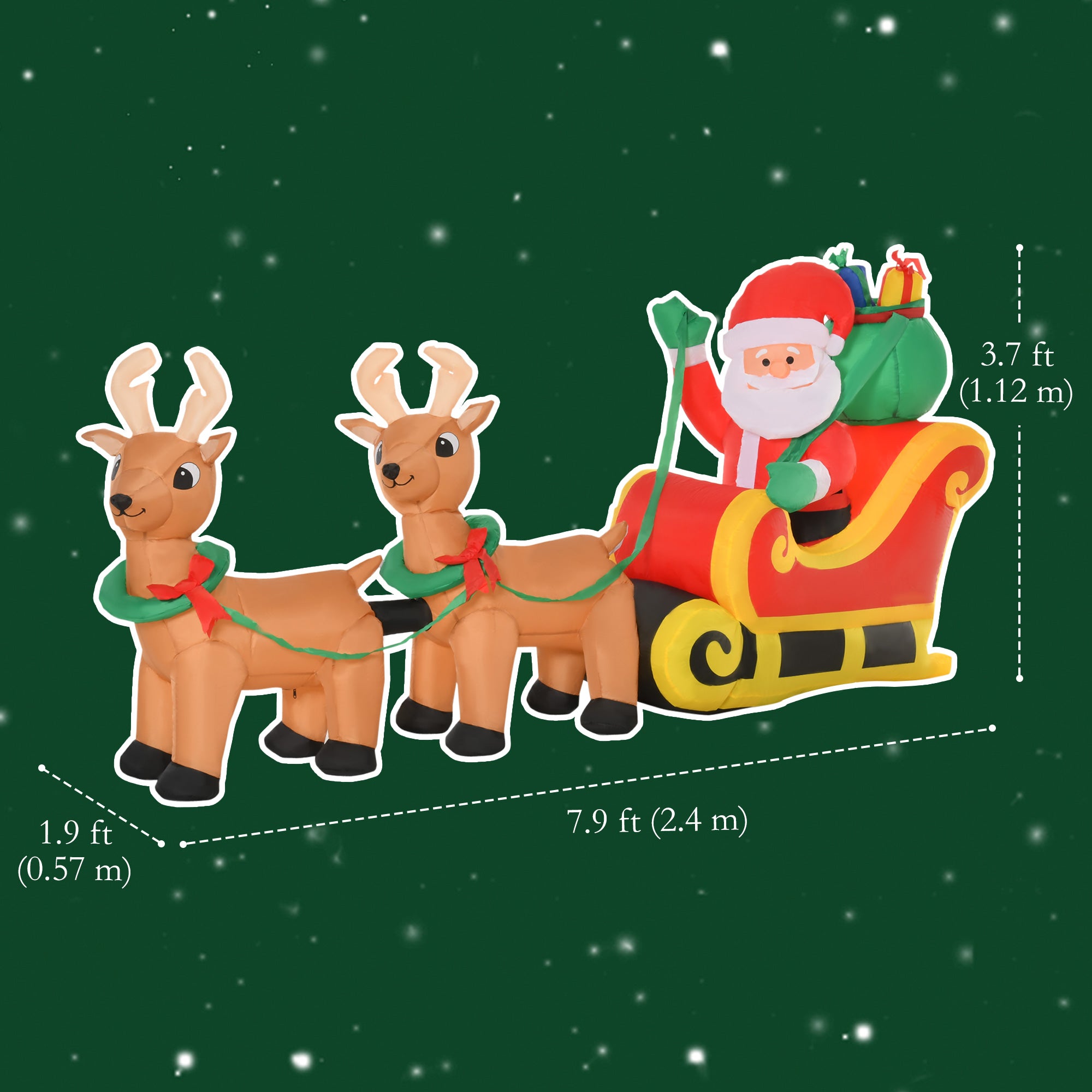 8ft Christmas Inflatables Santa Claus with Sleigh and Reindeer, Outdoor Decoration with LED Lights Display Christmas Inflatables at Gallery Canada
