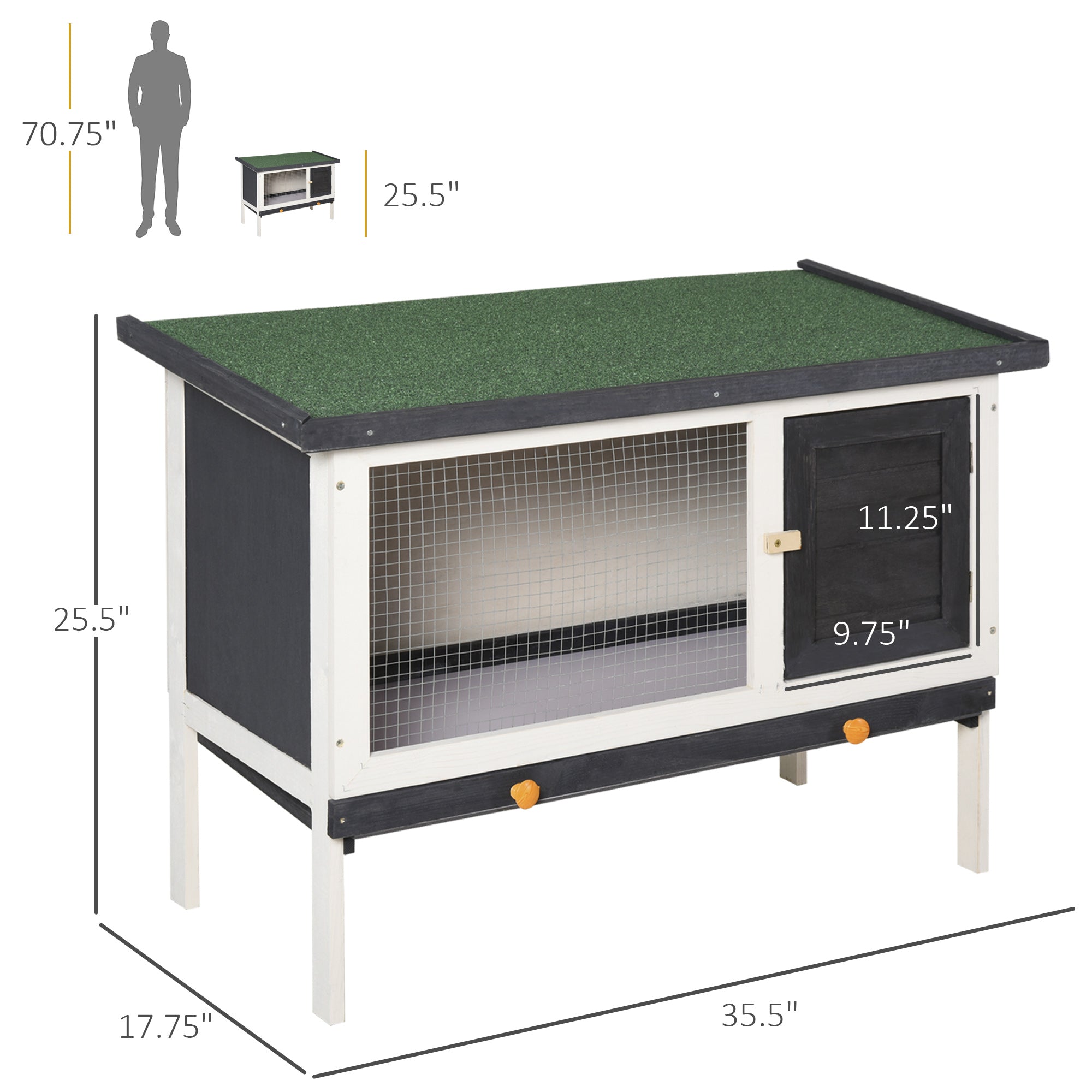 Wooden Outdoor Rabbit Hutch for Small Pet w/ Slide-out Tray, Openable Roof, 35