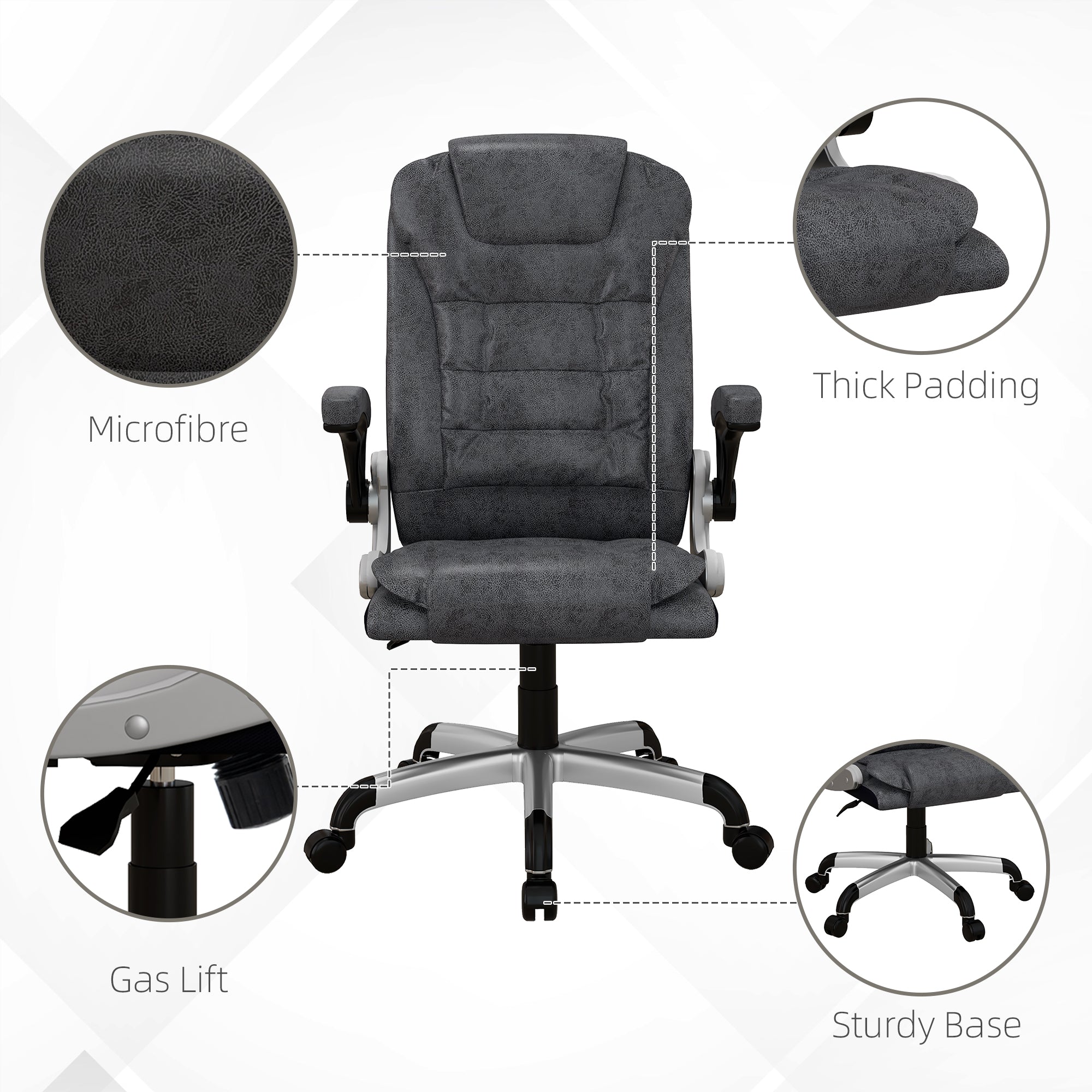 Heavy Duty Microfibre Office Chair, Big and Tall Computer Chair with Flip-up Arm, 400lbs, Charcoal Grey Executive & Manager Chairs   at Gallery Canada