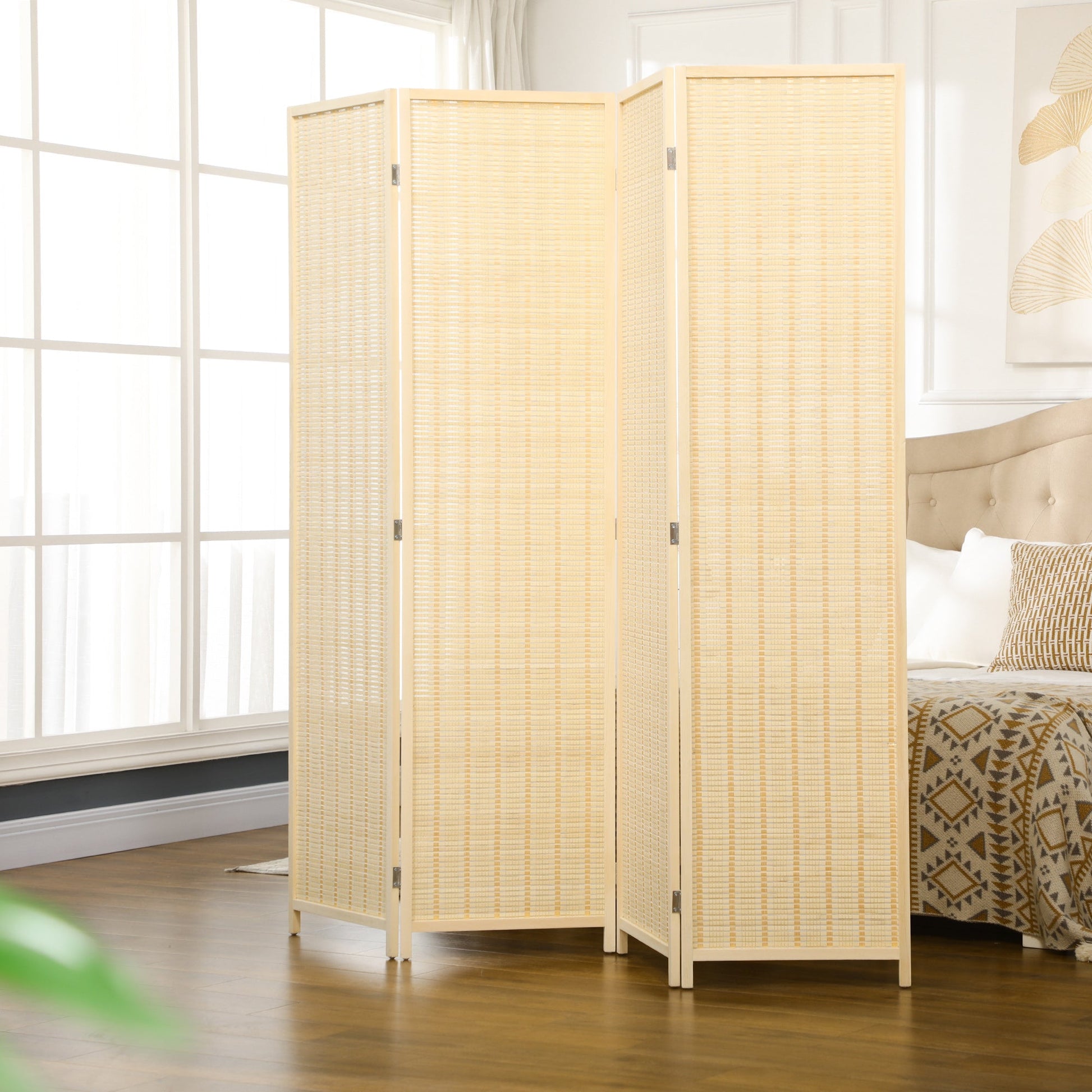 Woven Bamboo Room Divider, 4 Panel Folding Indoor Privacy Screens for Home Office, 71"x71"x0.6", Natural Room Dividers   at Gallery Canada