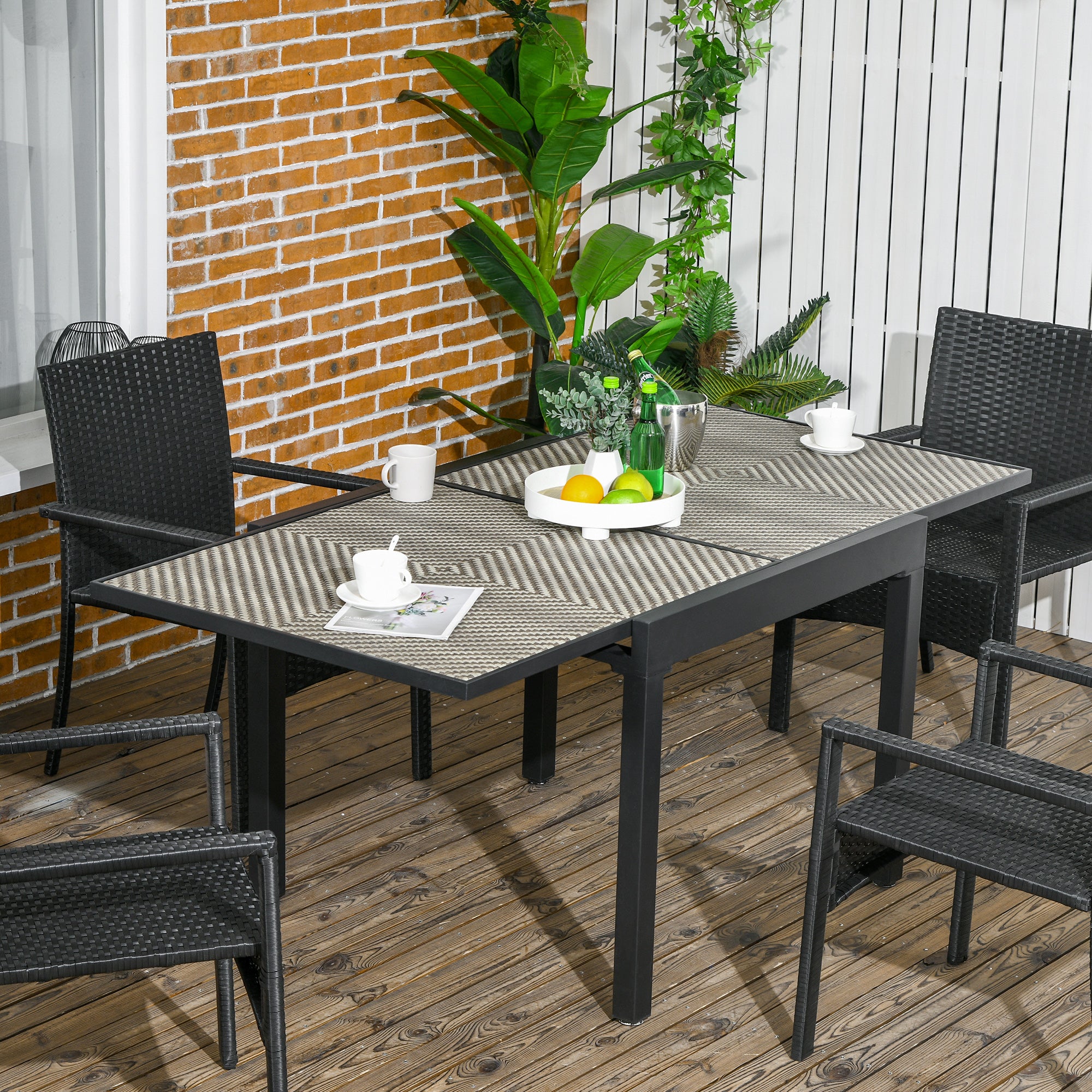 Extendable Rattan Dining Table, Patio Retractable Table, Aluminum Frame, 90/180 x 90 cm, Mixed Brown Patio Dinning Tables   at Gallery Canada