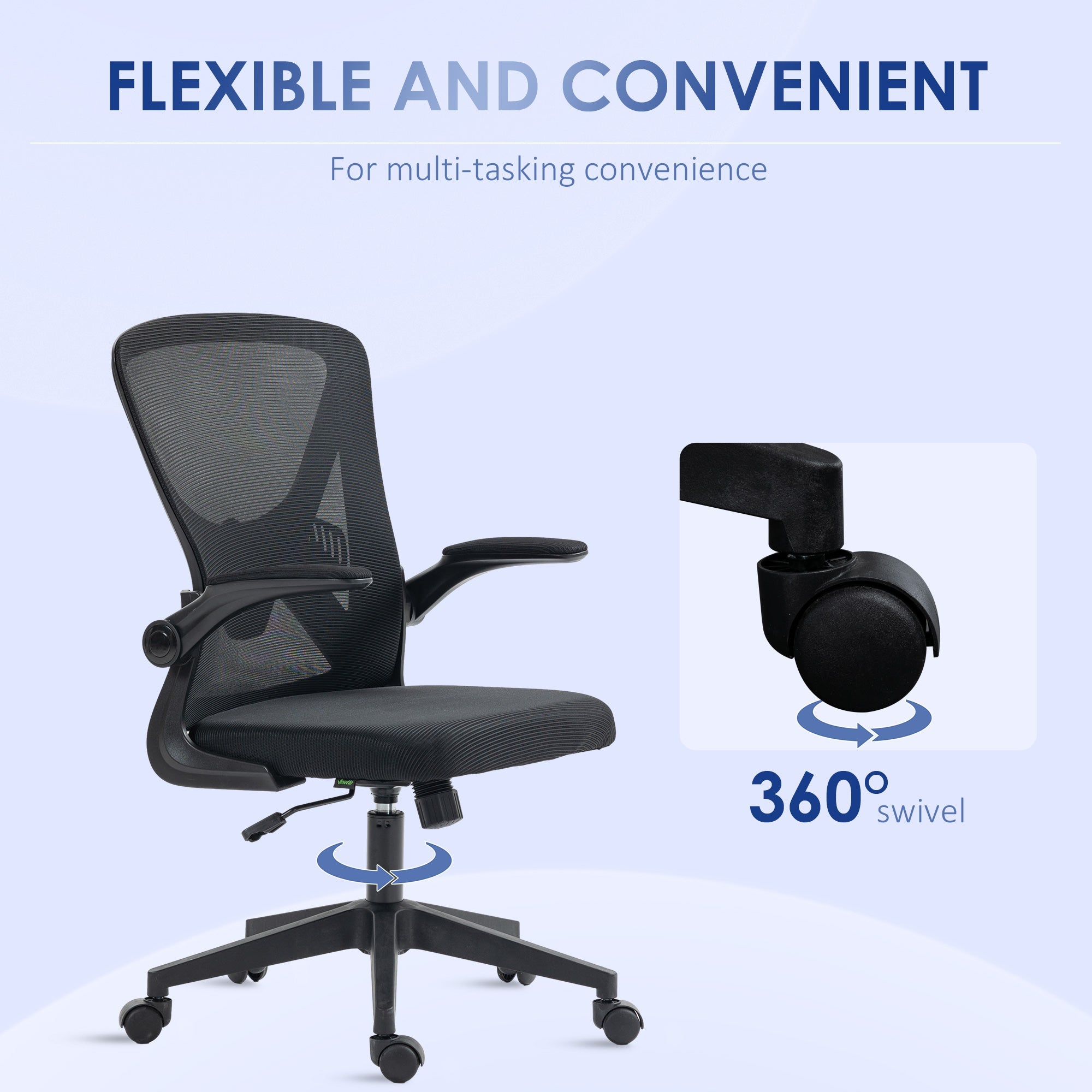 Mesh Office Chair, Swivel Desk Chair with Lumbar Back Support, Adjustable Height, Flip-Up Arm, Black Office Chairs   at Gallery Canada