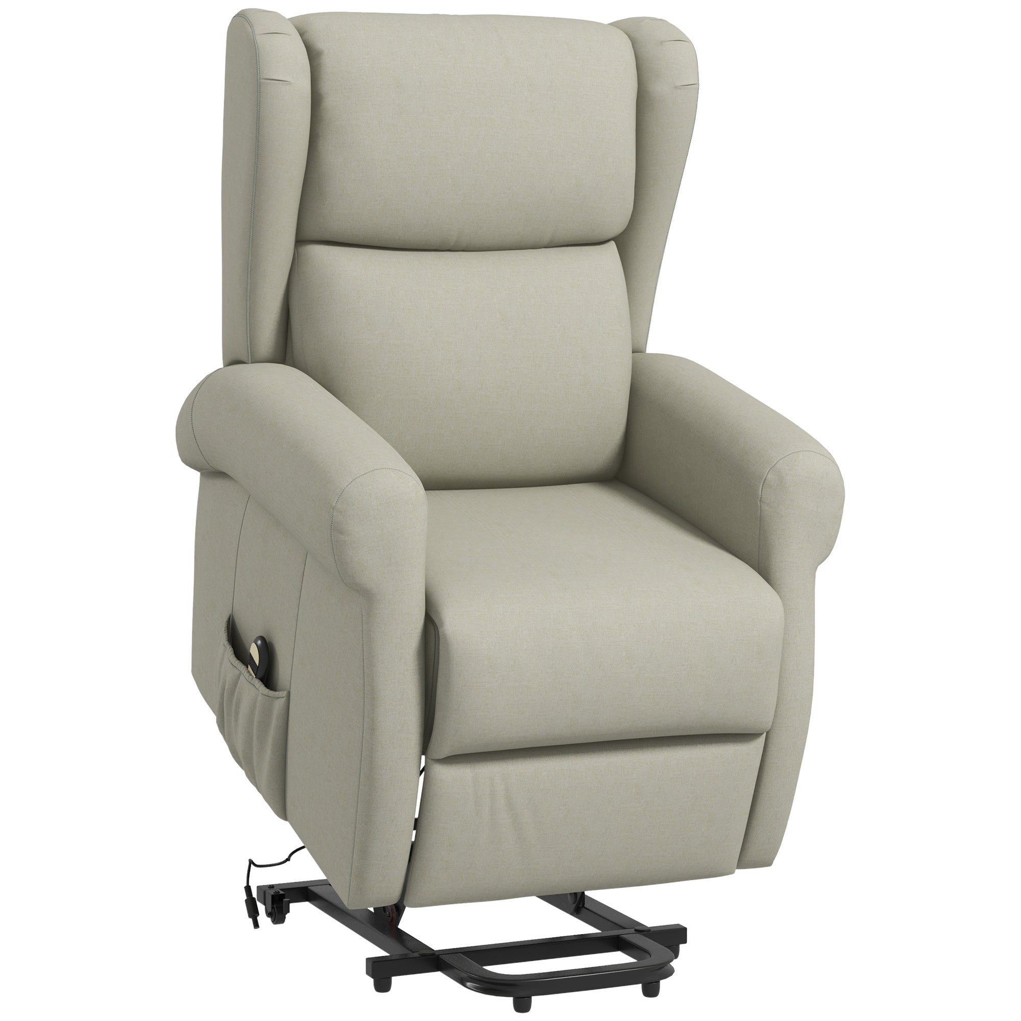 Wingback Lift Chair for Elderly, Power Chair Recliner with Footrest, Remote Control, Side Pockets, Cream White Electric Power Lift Chairs at Gallery Canada