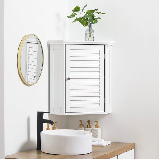 Corner Wall Cabinet, Over the Toilet Storage Cabinet with Shutter Door and Adjustable Shelf for Bathroom, Space Saving, White Wall Mounted Cabinets White  at Gallery Canada