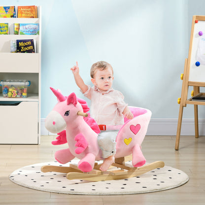 Baby Rocking Horse Ride On Unicorn with Songs, Toddler Rocker Toy with Wooden Base Seat Safety Belt for 1.5-3 Year Old, Pink Rocking Horses   at Gallery Canada