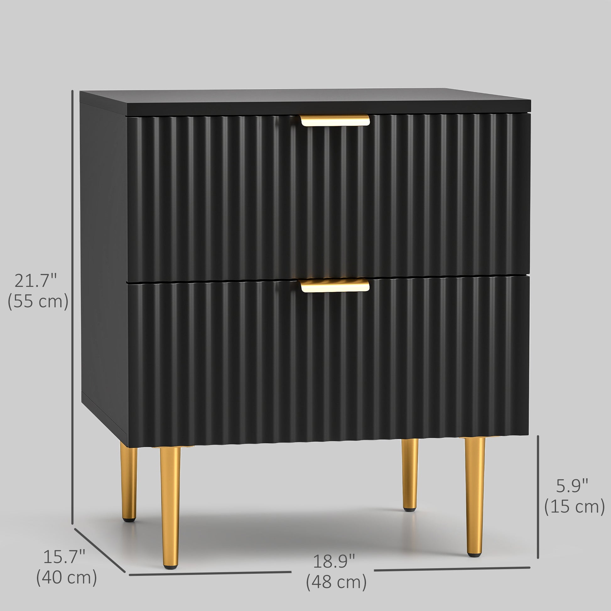 Bedside Table, Modern Nightstand with 2 Drawers, Side End Table with Metal Legs for Living Room, Bedroom, Black Bedside Tables   at Gallery Canada