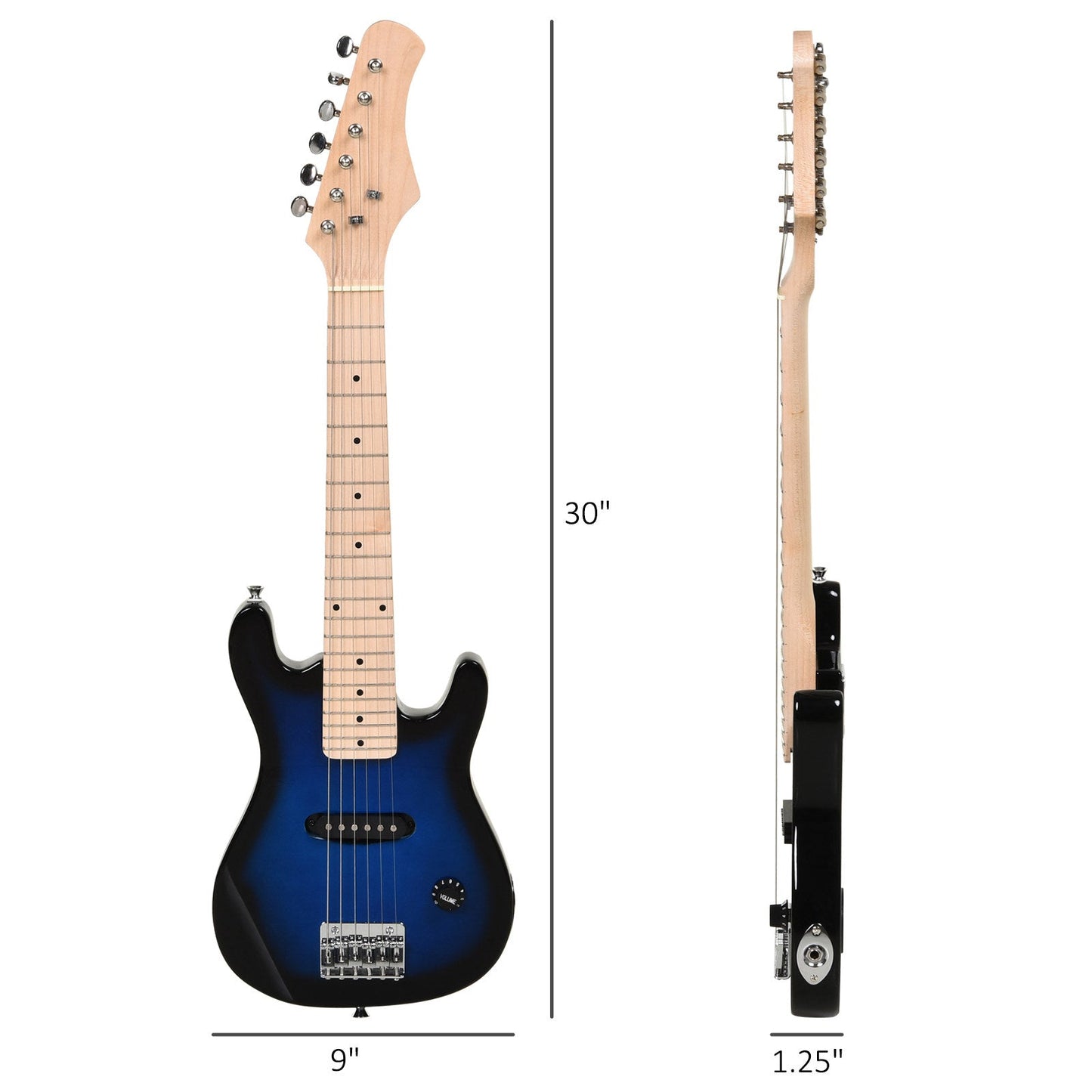 30 Inch Kids Electric Guitar 3/4 Size Beginner Starter Kit w/ 5W Amplifier, Strap, Strings, Picks, Carrying Case Blue/Black - Gallery Canada