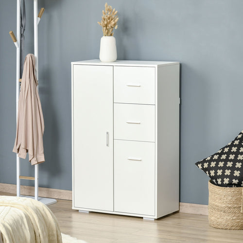 Storage Cabinet with 2 Drawers &; 2 Cabinet Free Standing Cupboard Chest, Sideboard Buffet Table for Living Room, White