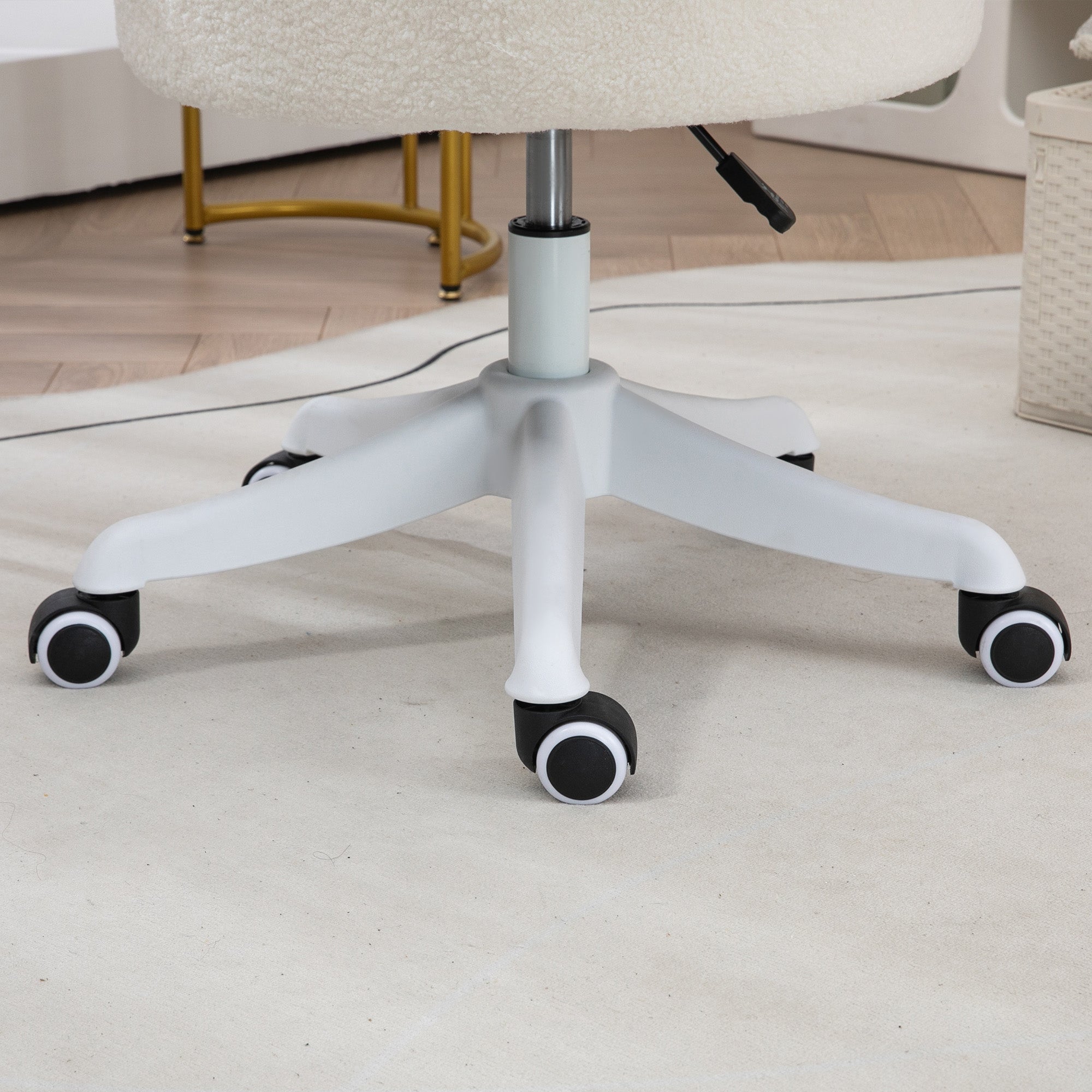 Armless Office Chair, Fluffy Computer Desk Chair with Adjustable Height, Swivel Wheels, Mid Back, White Task Chairs at Gallery Canada