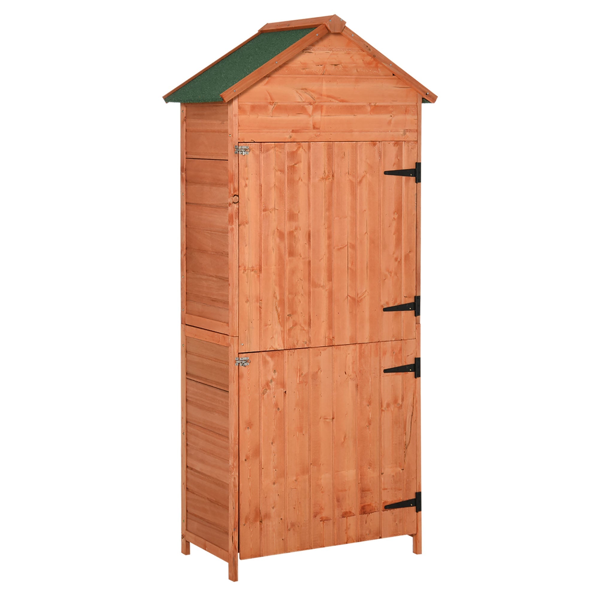 Wood Garden Shed Outdoor Tool Storage Cabinet Hutch Lockable Unit with Double Door and 3 Tire Storage Shelves Sheds Orange  at Gallery Canada