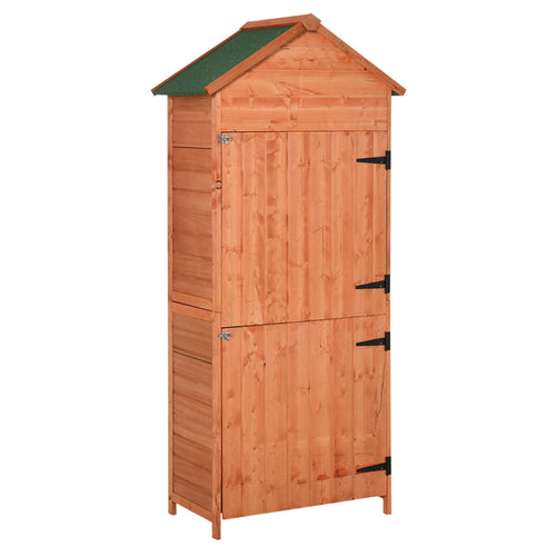 Wood Garden Shed Outdoor Tool Storage Cabinet Hutch Lockable Unit with Double Door and 3 Tire Storage Shelves