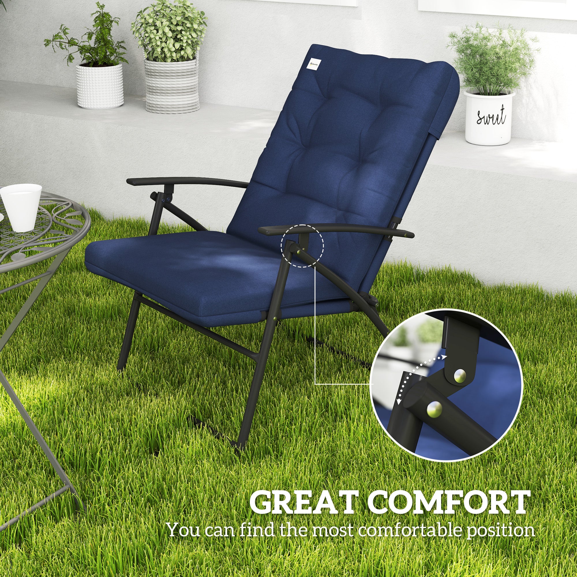 Set of 2 Foldable Lawn Chairs with Adjustable Backrest Padded Folding Camping Chairs for Outdoor Blue Patio Chairs at Gallery Canada