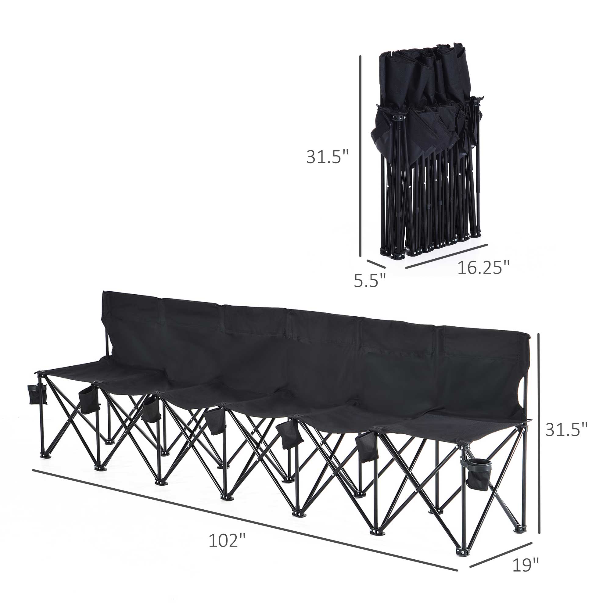 6 Seat Folding Camping Chair with Cup Holder and Carrying Case for Camping, Picnic, Sport Events, Black Picnic Tables & Camping Chairs at Gallery Canada