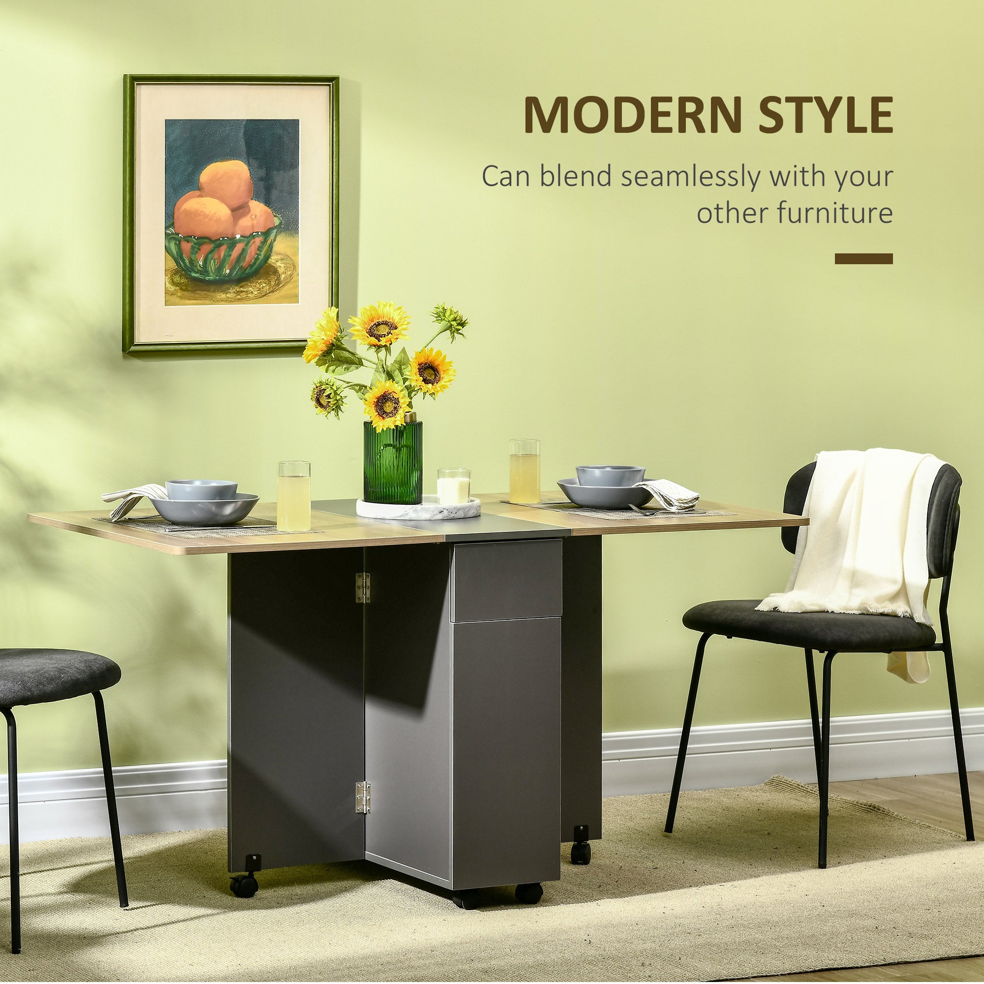 Extendable Dining Table, Drop Leaf Table with 2 Drawers and Storage Cabinet, Folding Dining Table with 6 Wheels Bar Tables & Dining Tables at Gallery Canada