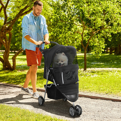 3 Wheels Foldable Dog Stroller with Storage Basket, Adjustable Canopy, Cupholder for Miniature and Small Dogs, Black Dog Bike Trailers & Strollers Black at Gallery Canada