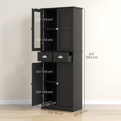 61" Kitchen Pantry Cabinet, Freestanding Farmhouse Storage Cabinet with Soft Close Glass Doors and Adjustable Shelves, Black Kitchen Pantry Cabinets   at Gallery Canada