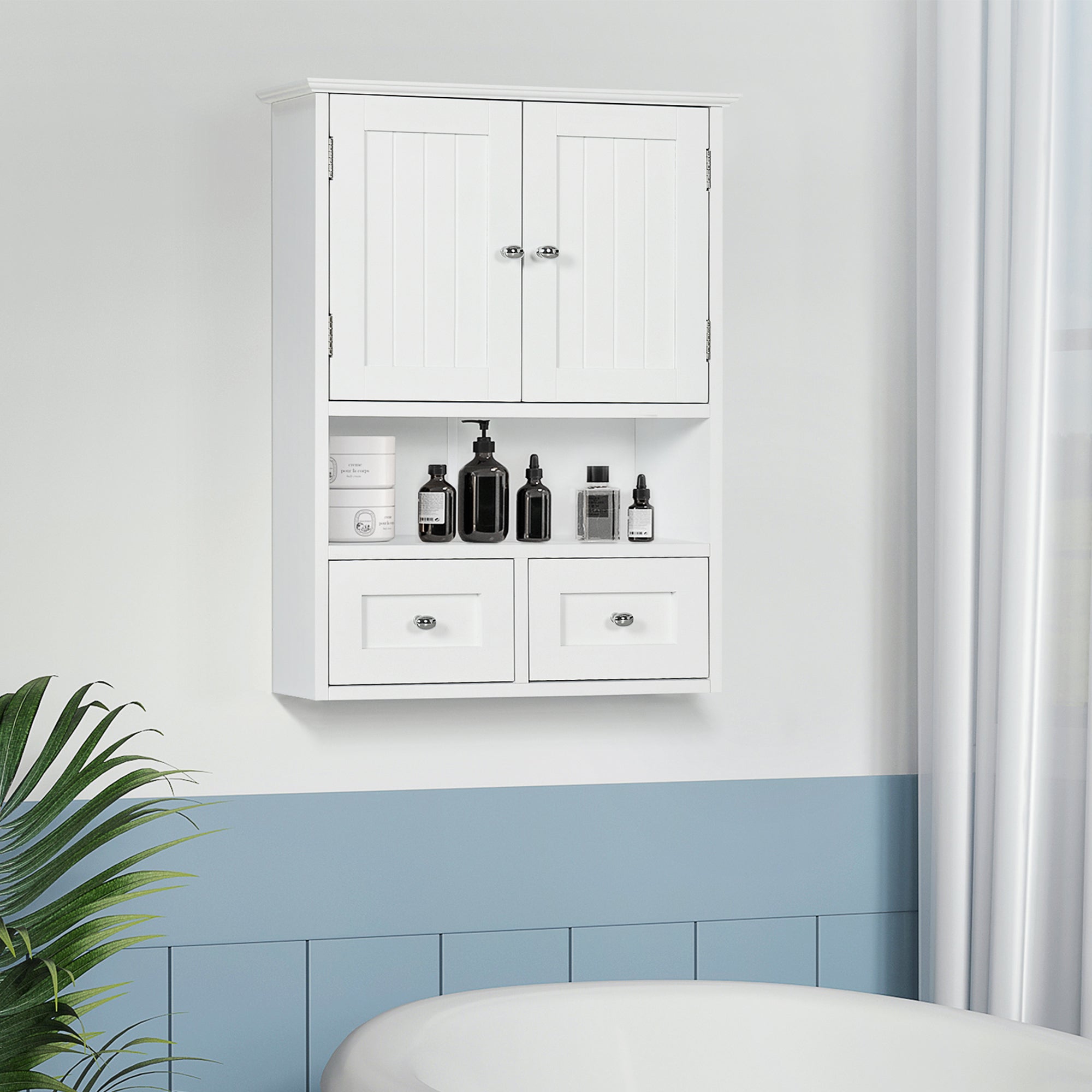 Bathroom Wall Cabinet, Medicine Cabinet, Over Toilet Storage Cabinet with Shelf and Drawers for Hallway, Living Room, White Wall Mounted Cabinets at Gallery Canada