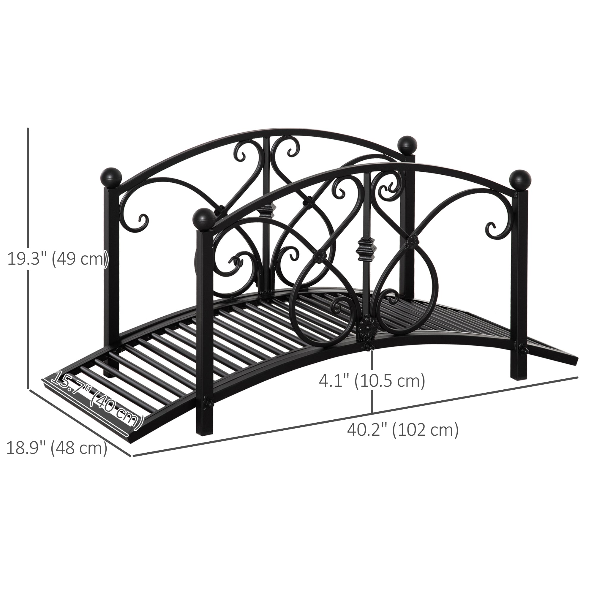 Garden Bridge 3.3FT, Decorative Classic Backyard Pond Bridge with Safety Railings Black Garden Decor at Gallery Canada