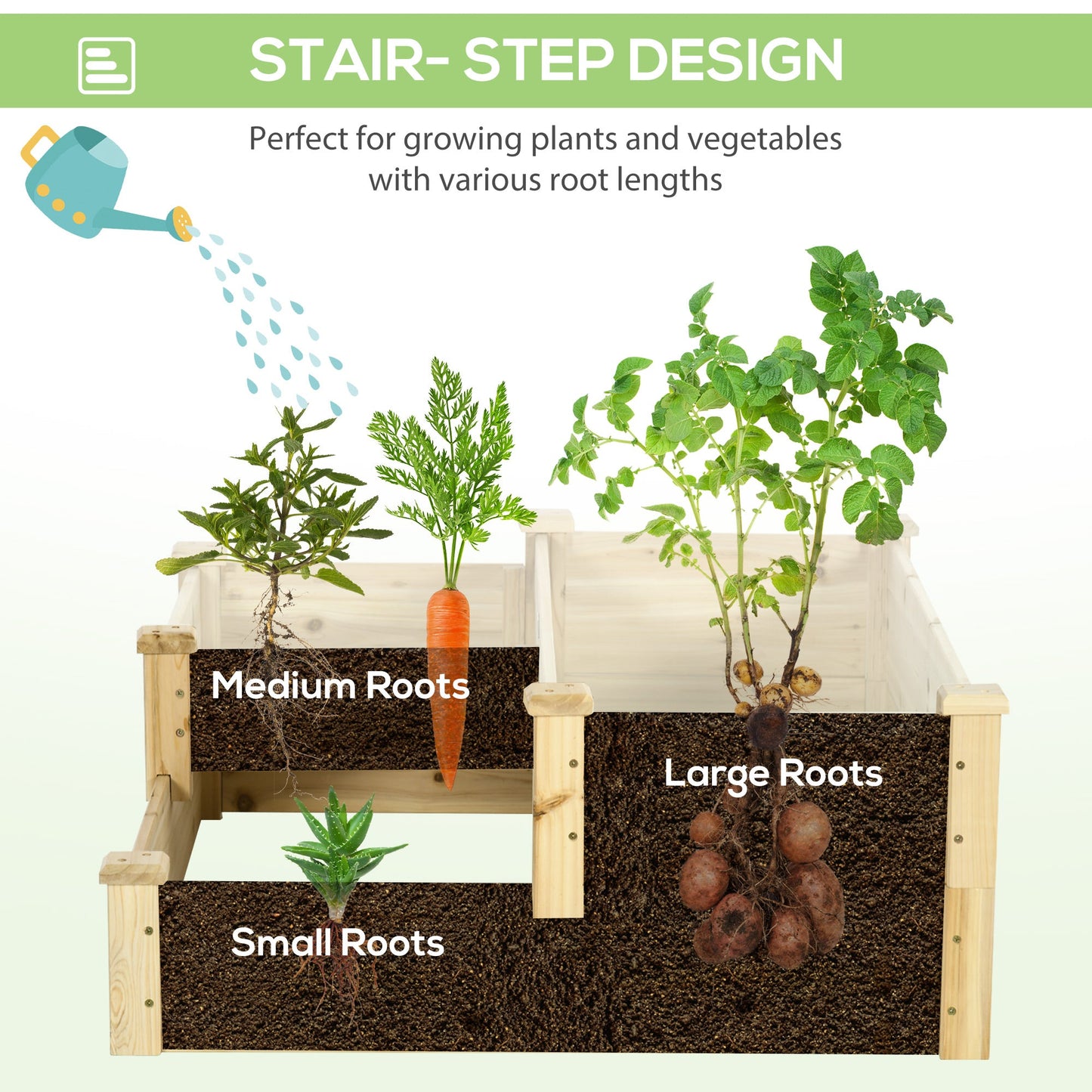 3 Tier Raised Garden Bed, Wooden Raised Planter Box Kit for Growing Vegetables, Herbs, Flowers, 42.5"x 34.6" x14.2", Natural Wooden Planter Boxes   at Gallery Canada