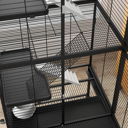 Rolling Small Animal Cage 53.5"H Chinchilla Cage for Ferrets, Squirrels w/ Removable Tray, Storage Shelf, Black Houses & Habitats   at Gallery Canada