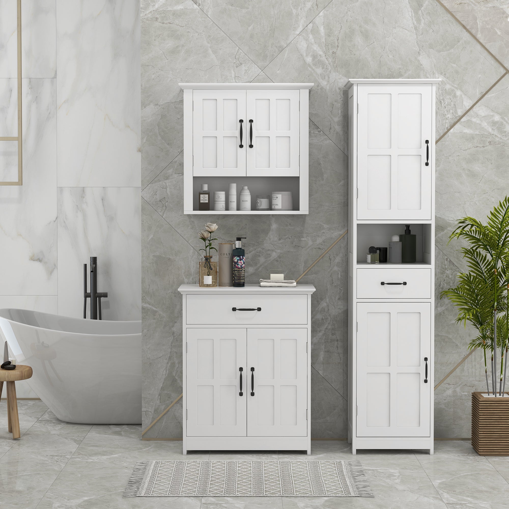 Modern 3-Piece Bathroom Storage Set: Tall, Small Cabinets & Medicine Cabinet, White Storage Cabinets White  at Gallery Canada