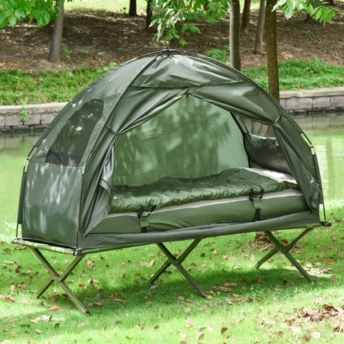 Hiking Tent Camping Bed Cot Combo Portable w/ Sleep Bag Mattress