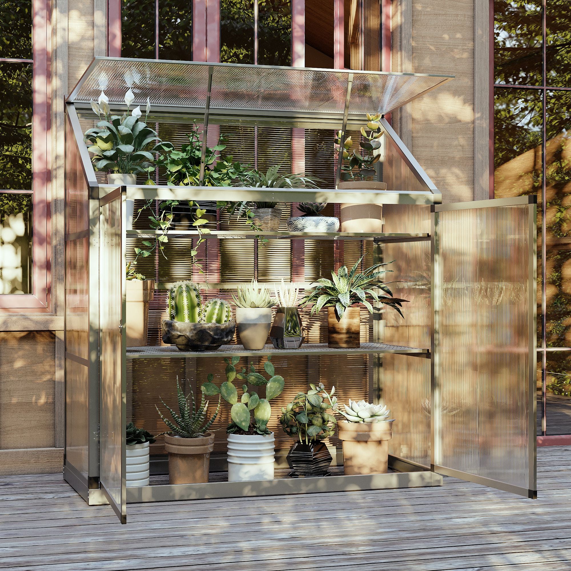 Aluminum Cold Frame Greenhouse, Raised Planter Bed Protection with Openable Top and 2 Shelves for Outdoor Indoor Greenhouses at Gallery Canada