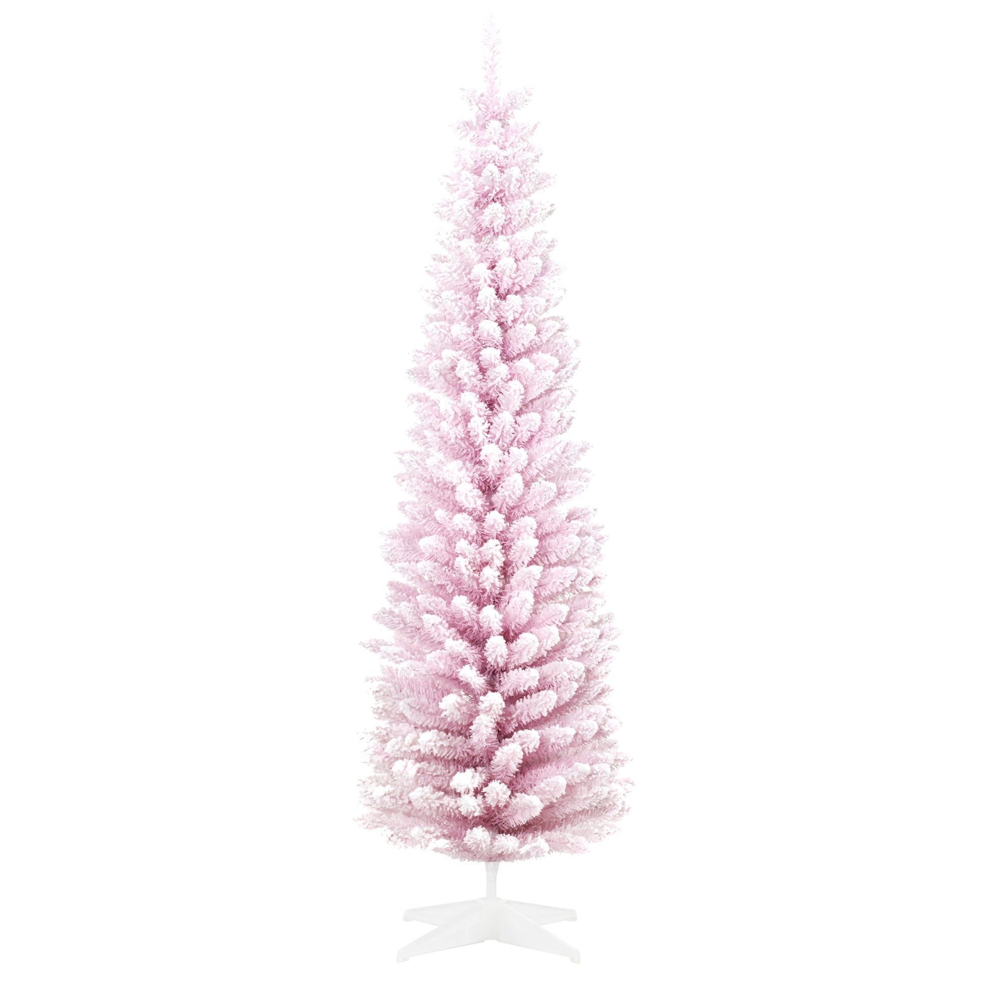 7ft Flocked Christmas Tree, Pencil Artificial Christmas Tree with Realistic Branches, Pink Flocked Christmas Trees   at Gallery Canada