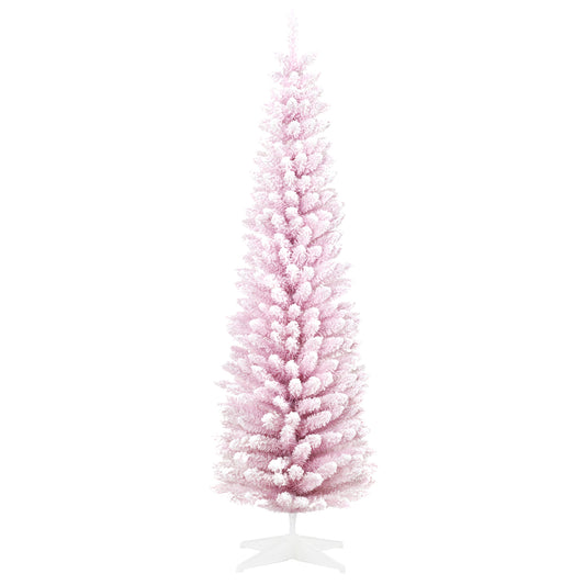 7ft Flocked Christmas Tree, Pencil Artificial Christmas Tree with Realistic Branches, Pink Flocked Christmas Trees   at Gallery Canada