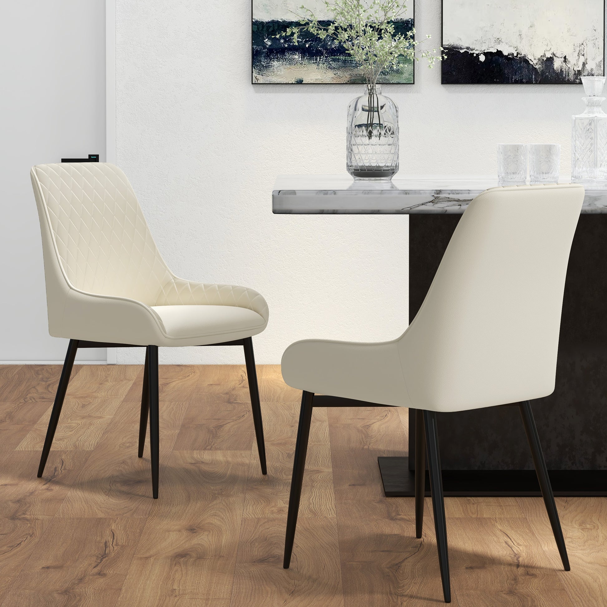 Modern Dining Chairs Set of 2, PU Leather Kitchen Chairs with Metal Legs for Dining Room, Living Room, Cream White Dining Chairs   at Gallery Canada