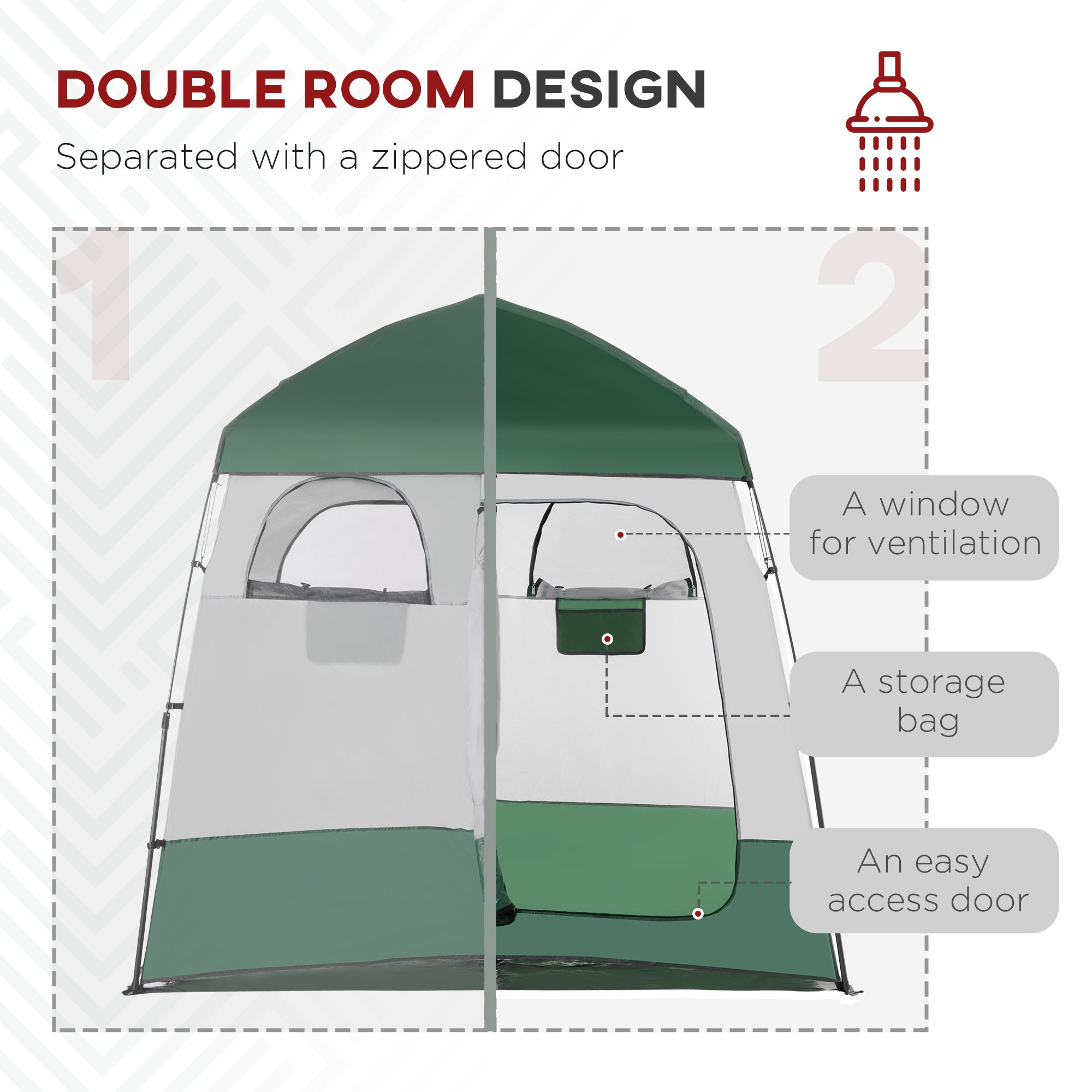 Outdoor Portable Pop Up Shower Tent Changing Tent Privacy Enclosure with 2 Rooms, Shower Bag, Floor for Camping, Green Camping Tents at Gallery Canada