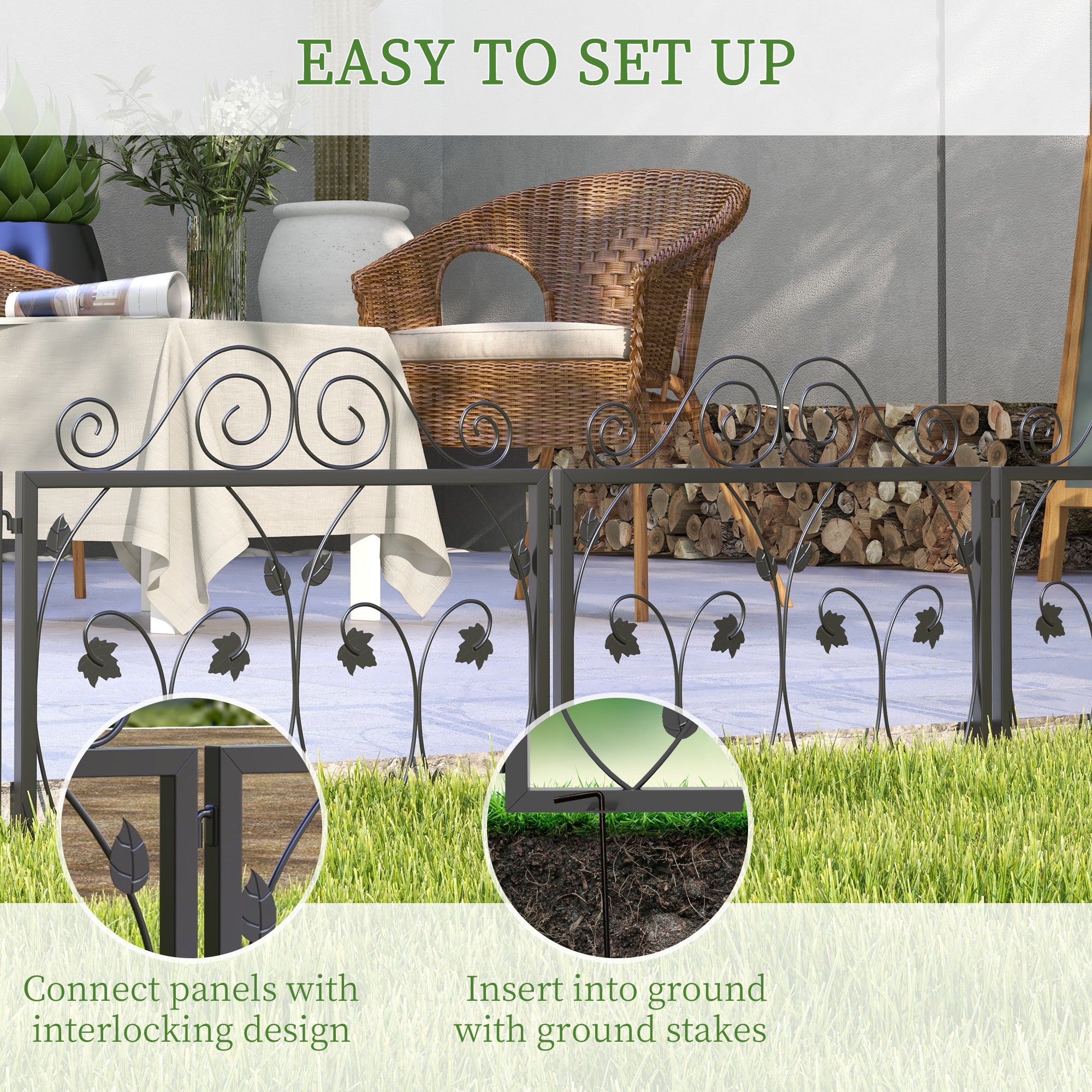 4 Pack Garden Fence, Metal Wire Fencing Border, Scroll Flower Edging Animal Barrier for Landscape, Backyard, Black Garden Fences at Gallery Canada