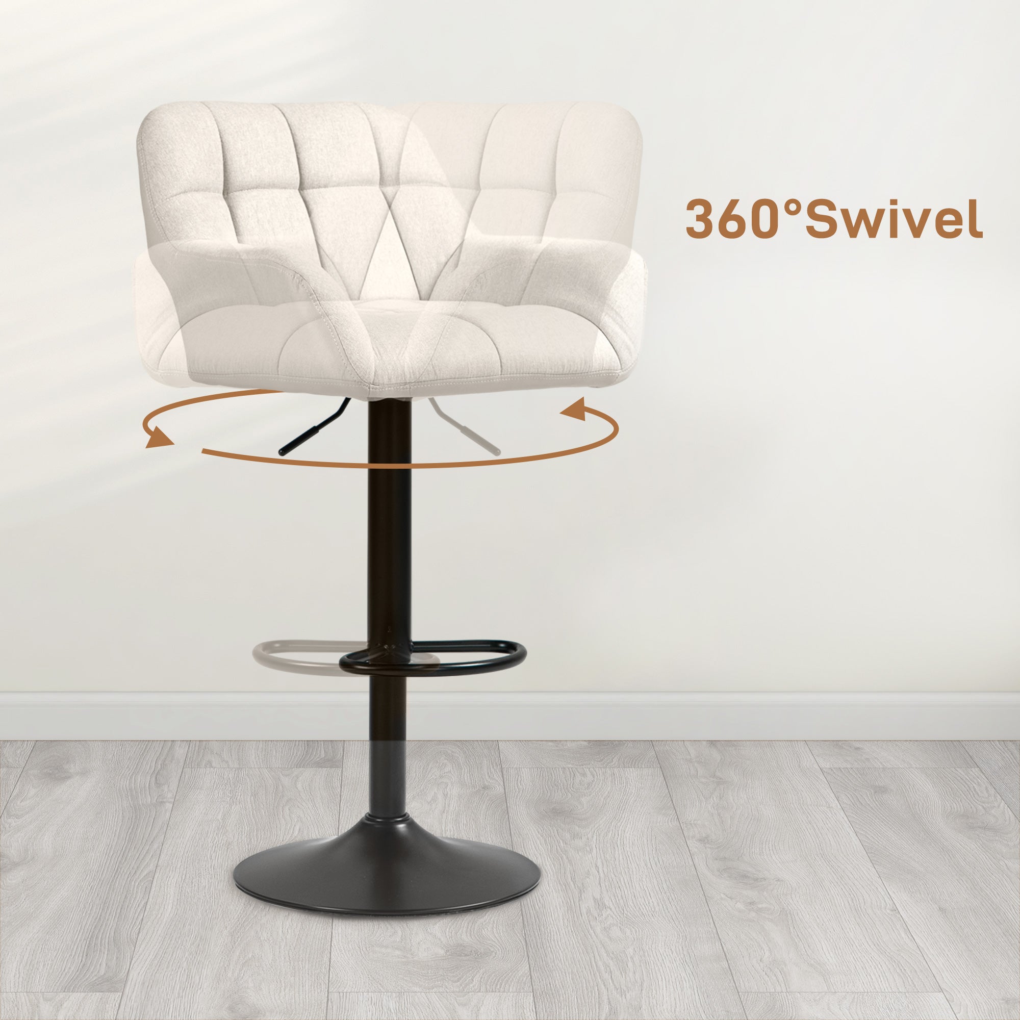 Swivel Barstools Set of 2 Adjustable Bar Stools with Footrest Armrests and PU Leather Back for Dining Room Cream White Bar Stools   at Gallery Canada