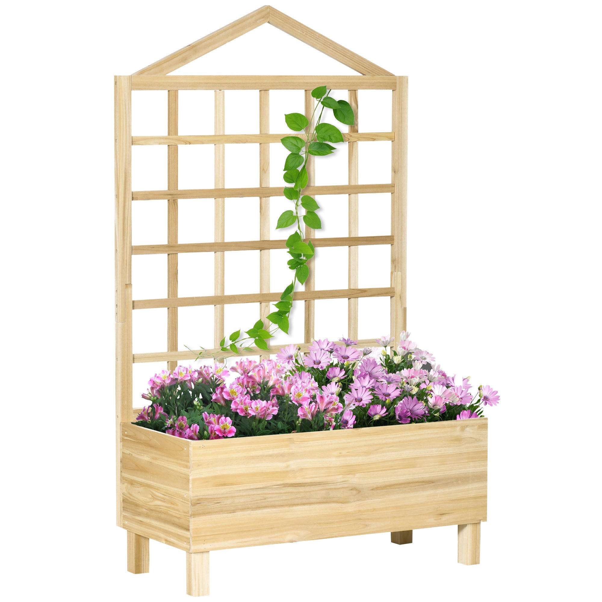 Distressed Wood Planter Box with Trellis, Raised Garden Bed for Outdoor Plants Flowers Herbs, Natural Wooden Planter Boxes Natural  at Gallery Canada