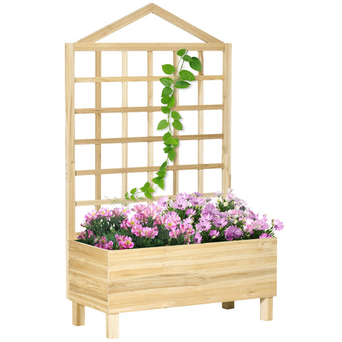 Distressed Wood Planter Box with Trellis, Raised Garden Bed for Outdoor Plants Flowers Herbs, Natural