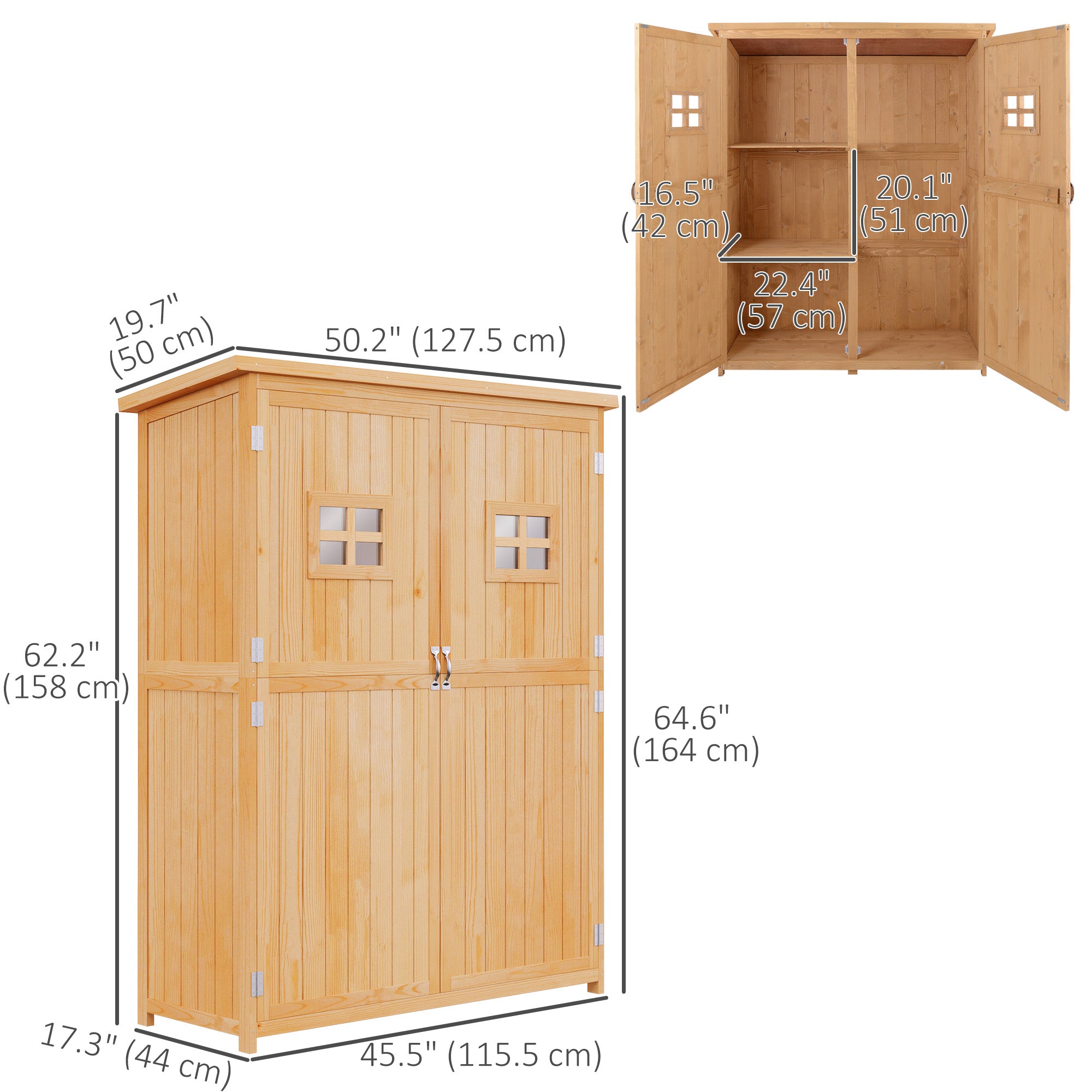 4x1.5ft Wooden Garden Storage Shed, Outdoor Tool Cabinet Organizer with Windows and Double Door, Nature Wood Sheds at Gallery Canada