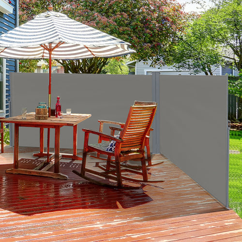 Patio Retractable Double Side Awning, Folding Privacy French Screen Fence, Privacy Wall Corner Divider, Garden Outdoor Sun Shade Wind Screen, Indoor Room Divider, Grey