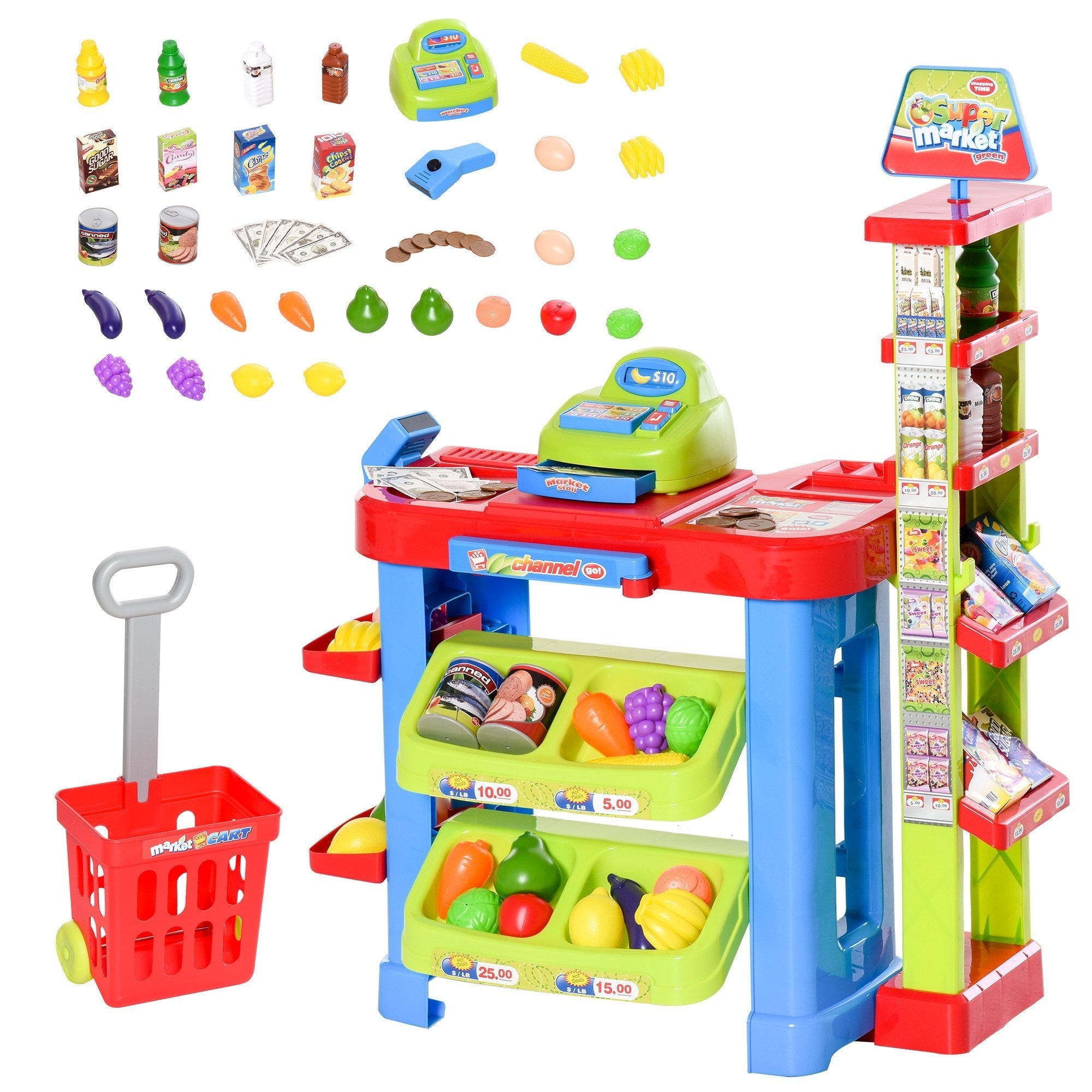 Kid Supermarket Playset with Cart, Scanner, Register, Light & Sound, Ages 3-6, Multi Colour Workbench Toy Sets Multi Colour  at Gallery Canada